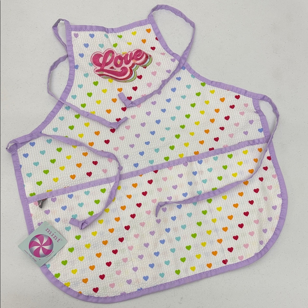 Mint Tiny Hearts Valentine Apron for Kids NWT